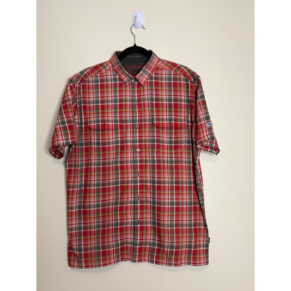 Kuhl Mens Red Plaid Short Sleeve Button Down Hiking Shirt Large